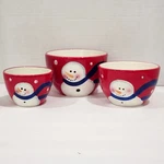 Set Of 3 Red Snowman Nested Bowls Ceramic Christmas Holiday Kitchen Serveware. Fixed Price $15.85.