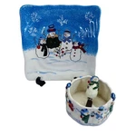 St. Nicholas Square Button Up Snowman-themed Ceramic Bowl & Spreader Serving Set. Fixed Price $45.49.