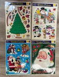 Vintage 1990 Christmas Window Clings Lot Of 4 Pages Santa Clause Snowman Tree. Fixed Price $20.70.
