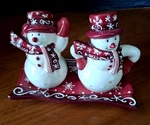 Bella Casa By Ganz Ceramic Snowmen Salt And Pepper Shakers Tray New Christmas. Fixed Price $12.90.
