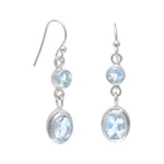 Authentic 925 Sterling Silver Round & Oval Faceted Blue Topaz Dangling Earrings. Fixed Price $118.00.