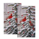 2 Pcs Red Bird Winter Berry Hand Towels Bathroom Kitchen Fingertip Set. Fixed Price $29.33.