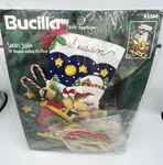 Nib 1996 Bucilla Santas Sleigh 18" Xmas Stocking #83384-EMBROIDERY-FELT Applique. Fixed Price $36.88.