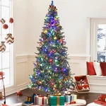 6.5/7.5FT Pre-lit Pencil Artificial Christmas Tree Led Lights W/ Base Green/pink. Fixed Price $55.99.