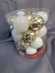 Holiday Time Christmas Set 26 Shatterproof Gold & White New. Fixed Price $5.00.