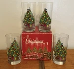 Vintage 1985 Carlton Action Christmas Tree Glassware Set Of 4 - 11 Ounces Nib. Fixed Price $27.99.