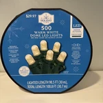 Holiday Time 500-COUNT Warm White Led Dome Christmas Lights W/ Green Wire 100.8F. Fixed Price $25.00.