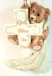 Kurt Adler God Bless This Child Christmas Ornament Bear Cross Ceramic Porcelain. Fixed Price $14.95.