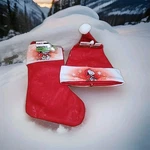 Peanuts Snoopy Christmas Stocking & Santa Hat Red Felt Snowflake Print. Fixed Price $10.99.