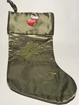 Sage Green Sateen Embroidered Christmas Holiday Stocking. Fixed Price $9.99.