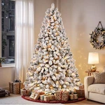 Alupssuc 6.5FT Prelit Snow Flocked Artificial Holiday Christmas Tree W/ Warm Whi. Fixed Price $120.00.