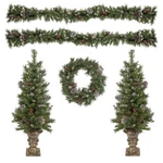 Northlight 5-PIECE Frosted Verona Berry Pine Artificial Christmas Entryway Set. Fixed Price $310.49.
