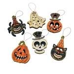 Gerson Halloween Spider Pumpkin Cat Ghost Skull 5.5IN Wooden Ornaments Set Of 6. Fixed Price $39.99.