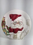Pier 1 Imports Christmas Cat Santa Hat Plate 9". Fixed Price $10.97.