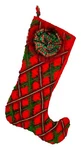 Pier 1 One Christmas Stocking Red Green Tartan Ruffled Rosette Plaid Elf Toe. Fixed Price $29.99.