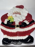 Fitz & Floyd Ceramic Holiday Christmas Santa Canap Plate Platter In Box. Fixed Price $17.00.