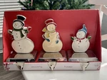 Enamel Snowman Family Christmas Stocking Hangers Holders Vintage Target 2006 New. Fixed Price $25.00.