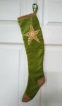 Green Velveteen Christmas Stocking 22", Buttons Starfish Midwest Of Cannon Falls. Fixed Price $9.95.