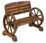 Rustic Old West Outdoor Home & Garden Wooden Wagon Wheel Bench, 42.25X21X31, .... Fixed Price $313.59.