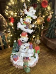 Vtg 3 Stacked Polar Bears Fishing W Bells 9" Christmas Stocking Holder Dept 18. Fixed Price $24.99.