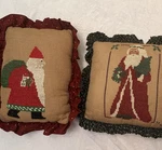 Vintage 1993 Hand Cross Stitch Santa Pillows Set 2 Primitive Christmas Folk Art. Fixed Price $20.52.