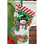 Candy Cane Snowman Bucilla Felt Christmas Stocking Kit Oop Authentic 18". Fixed Price $89.95.