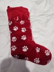 Inspired Treasures Pet Christmas Stocking White Paw Print Jingle Bells. Fixed Price $14.00.