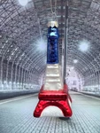 French Flag Colored Eiffel Tower Blown Glass Christmas Ornament Paris France. Fixed Price $18.00.