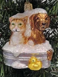 Bubble Bath Buddies Old World Christmas Ornament, Hand Painted Blown Glass. Fixed Price $12.95.