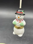Hallmark Snowman Hinged Trinket Box Porcelain Ornament Christmas Vintage 1997. Fixed Price $12.00.