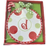 Mud Pie New Initial Ceramic 8" Cheese Tray With Bow Accent & Spreader Christmas. Fixed Price $11.49.