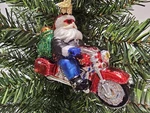 Biker Santa Old World Christmas Tree Ornament, Hand Painted Blown Glass. Fixed Price $19.99.