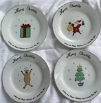 Set Of 4 Merry Brite Christmas Porcelain Dessert Salad Plates Santa Reindeer. Fixed Price $19.99.