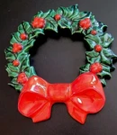 Dot Craft;holiday Christmas Decor 8" Round Green Ceramic Wreath W/red Bow Plaque. Fixed Price $9.99.