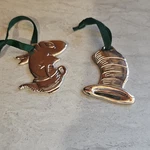 Dr. Seuss Metal Hanging Christmas Ornaments Fish & Hat Set Of 2 Silver/green. Fixed Price $25.00.
