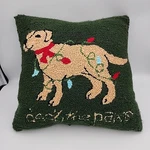 Labrador Dog - Deck The Paws Christmas Pillow By St.nicholas Square 13X13". Fixed Price $19.99.
