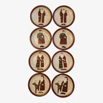 Vtg Debbie Mumm Folk Art Santas Plates Zak Design Christmas 8" Salad - Set. Fixed Price $39.95.