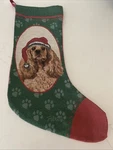 Christmas Stocking Cocker Spaniel Dog Santa Hat Linda Picken Tapestry. Fixed Price $14.99.