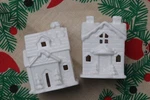 Set Of 2 Hallmark White Ceramic Christmas House Holiday Votive Tea Light Holders. Fixed Price $11.33.