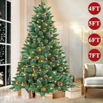 Snow Flocked Artificial Holiday Christmas Tree With Led Lights & Pine Cone Decor. Fixed Price $9.99.