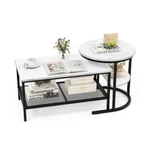 2 Set Living Room Nesting Coffee Table Oval & Round W/ Mesh Extra Storage Shelf. Fixed Price $78.99.