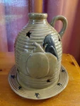 Primitive Vintage Honey & Me Crow Pumpkin Pottery Ribbed Candle Holder Jug 9". Fixed Price $21.99.