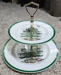 Spode Christmas Tree 10-7/8" Double Tier Tray S3324-V Original Box. Fixed Price $24.00.