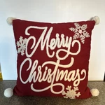 Pier Merry Christmas Embroidered Decorative Throw Pillow 15X15" W/ Pompoms. Fixed Price $24.99.