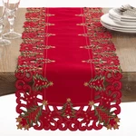 Saro Lifestyle Nostalgic Holiday Christmas Tree Table Runner, Red, 16" X 108". Fixed Price $26.91.