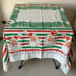 Retro Santa Claus Balls Christmas Holiday Linens Tablecloth 52" X 65". Fixed Price $57.00.