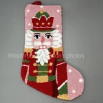 Peking Handicraft Nutcracker Hooked Christmas Stocking Velvet Back 20" Pink New. Fixed Price $44.99.