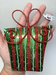 Pier 1 Imports 5.5" X 4.25" Glitter Christmas Present Metal Ornament Red Green. Fixed Price $24.99.