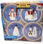 Sakura Debbie Mumm Set Of 4 Snowman 8" Salad Dessert Plates Christmas 1997 Box. Fixed Price $18.00.