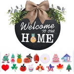 12" Interchangeable Seasonal Wooden "welcome To Our Home" Wreath Sign Door. Fixed Price $26.76.